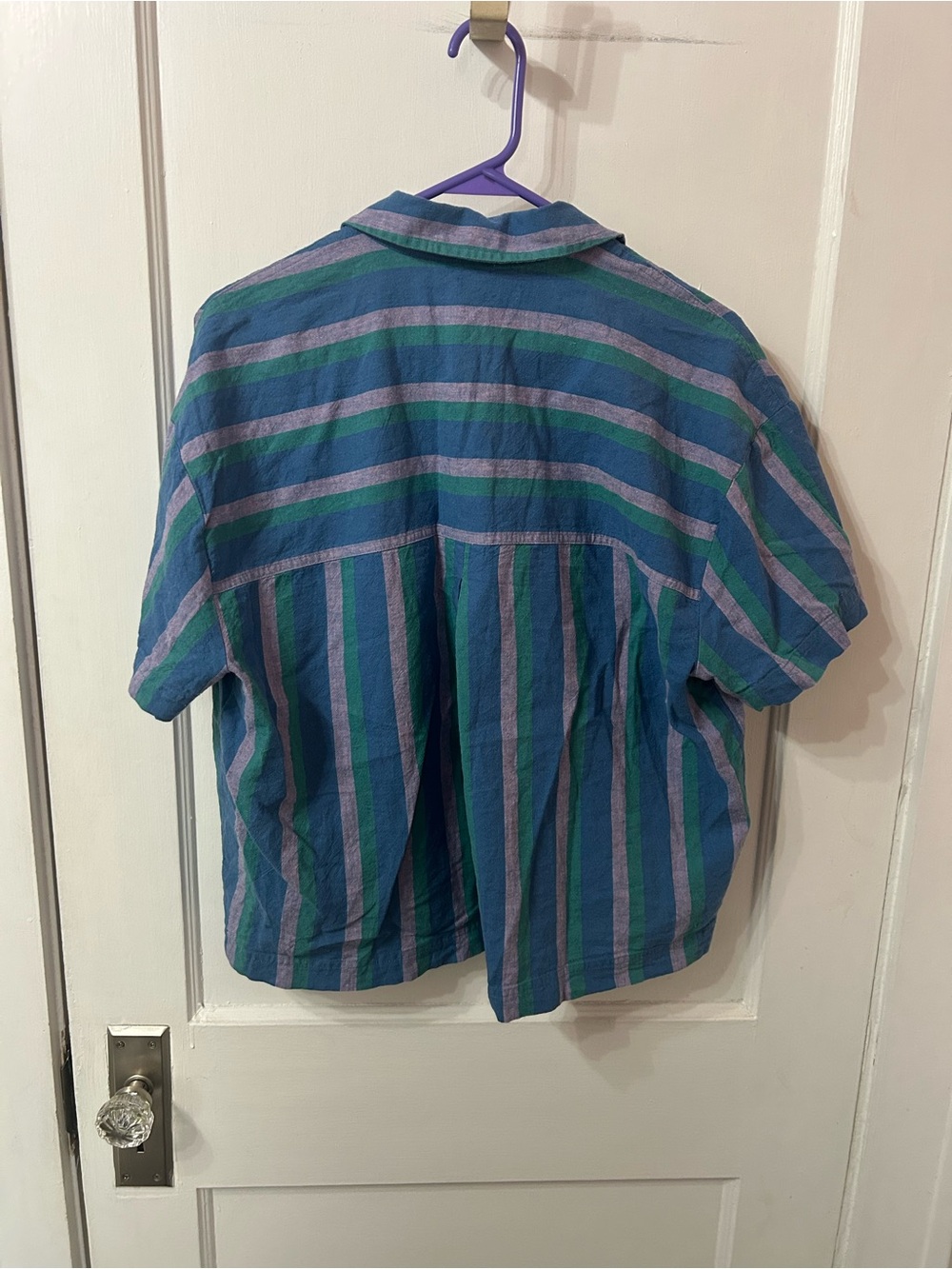 Madewell Short-Sleeve Striped Button-Down in Blue and Green - Picture 4 of 5